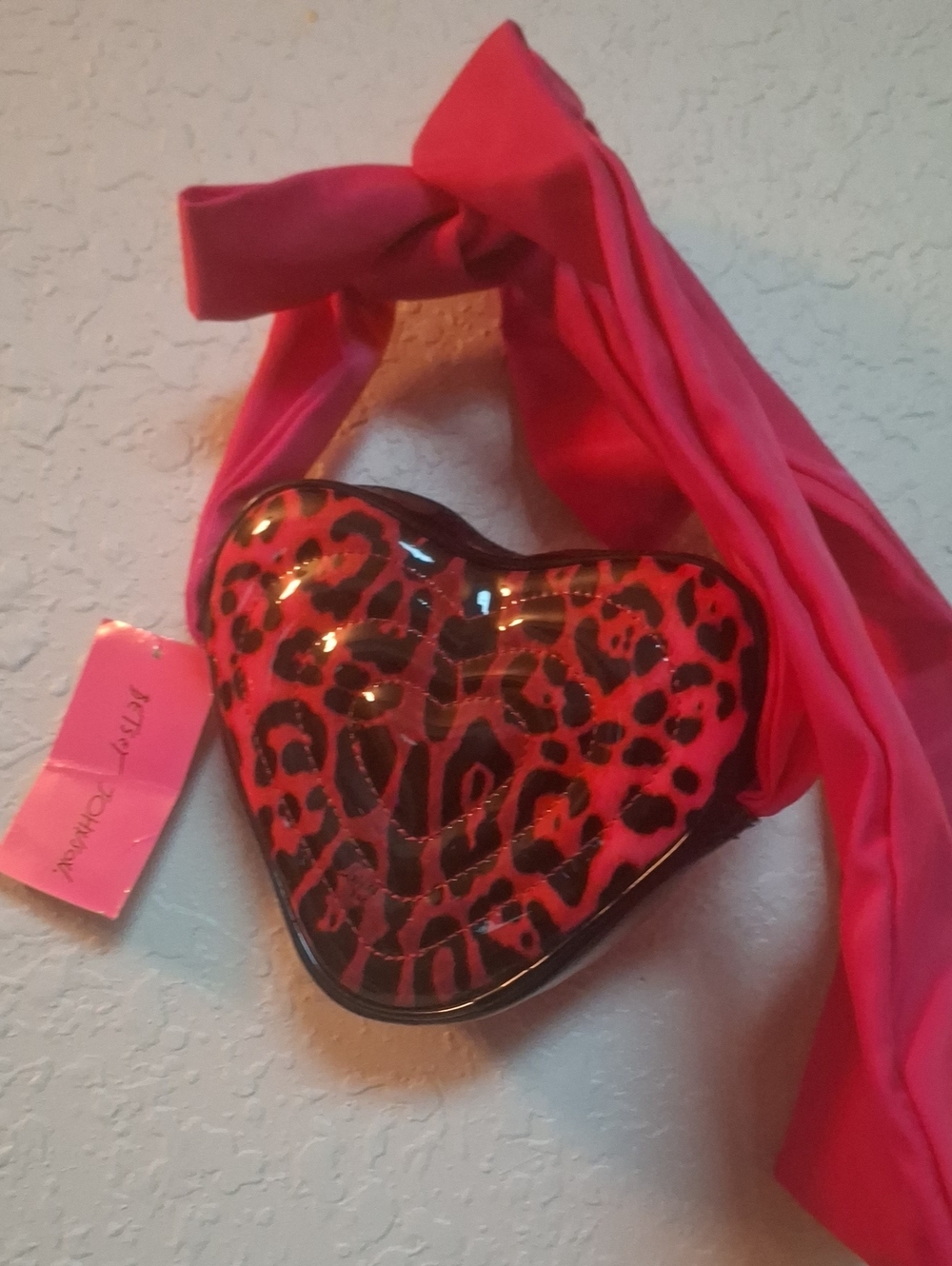 BETSEY JOHNSON Heart Leopard Print Crossbody Bag in Hot Pink - Women Accessories